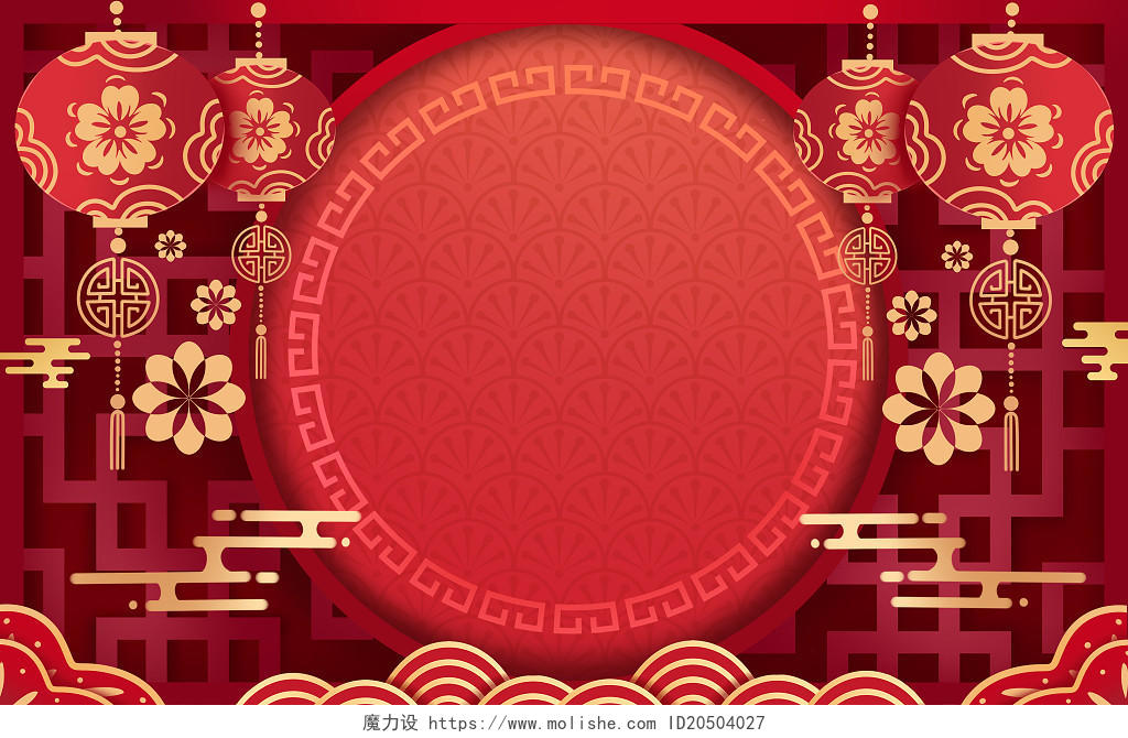 红色卡通手绘中国风新春过年剪纸立体背景原创插画海报剪纸虎年新年春节
